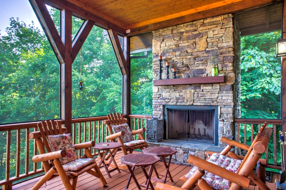 Screened in Porch with Wood Burning Fireplace