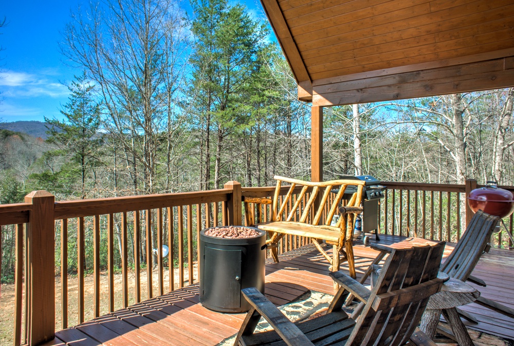 Main Level - Covered Deck w/ Gas Fire Pit, Seating and BBQ Area
