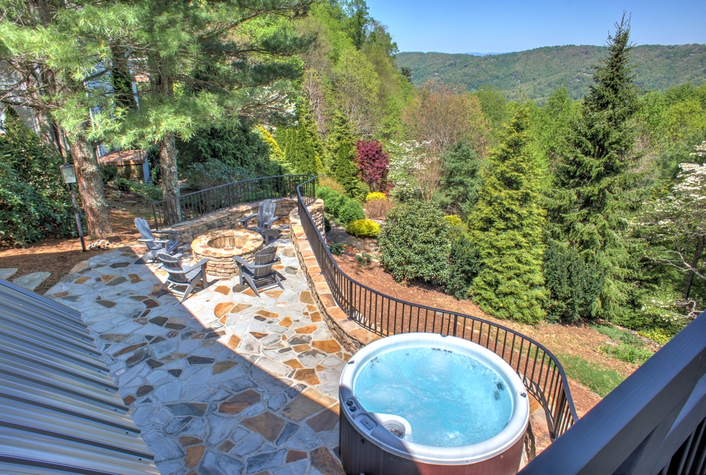 View of the Hot Tub and Fire Pit from Deck