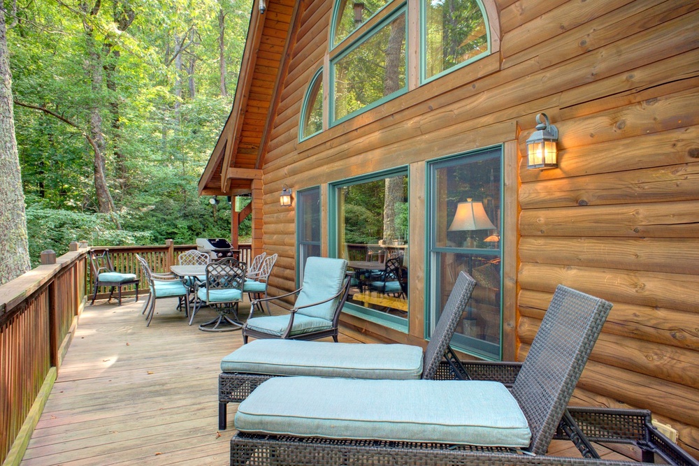 Deck w/Seating, Dining, and Peaceful Wooded Surroundings