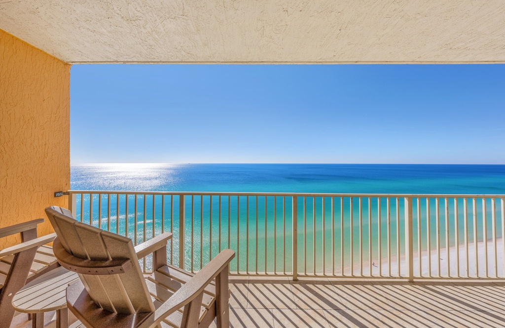 Enjoy morning coffee or evening cocktails while watching the sunset over the Gulf