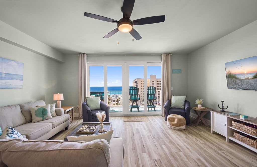 Relax in your coastal sanctuary with stunning sea views from your private balcony and comfortable living space designed for your perfect beach getaway.