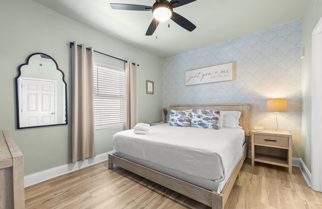 Bright bedroom with a bed and modern decor