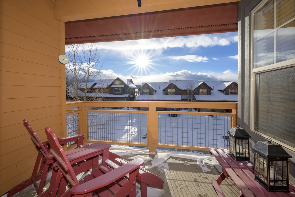 Sink into your private balcony chairs and soak up the crisp mountain air while winter sunlight dances across the snowy landscape before you.