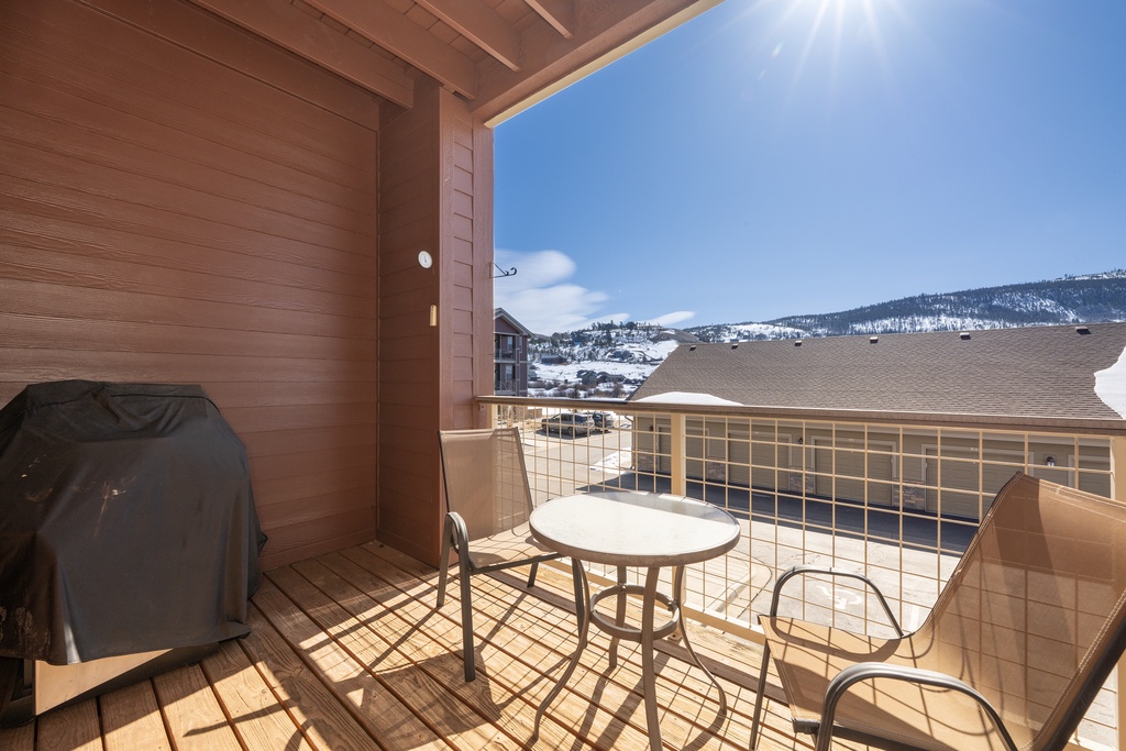 Step onto your private balcony at Ten Mile G-201 where morning coffee tastes better with stunning mountain views and crisp alpine air surrounding you.