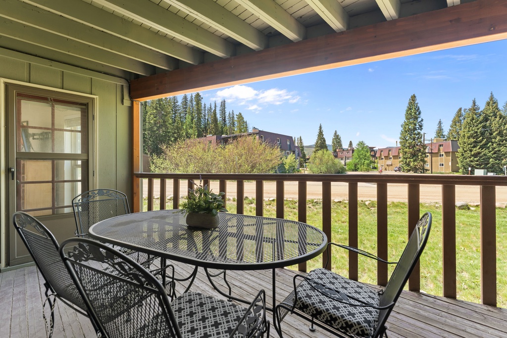 Picture your morning coffee at this private patio table, surrounded by mountain fresh air and natural beauty. Four chairs invite you to gather, relax, and soak in the peaceful surroundings and alpine views.