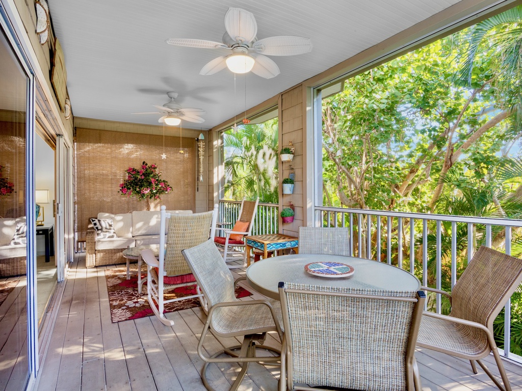 Private balcony with seating and dining