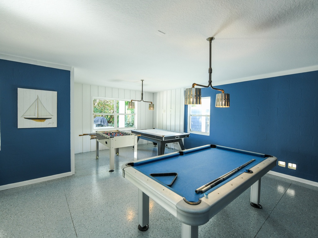 Game room- Foosball, ping pong, and pool table