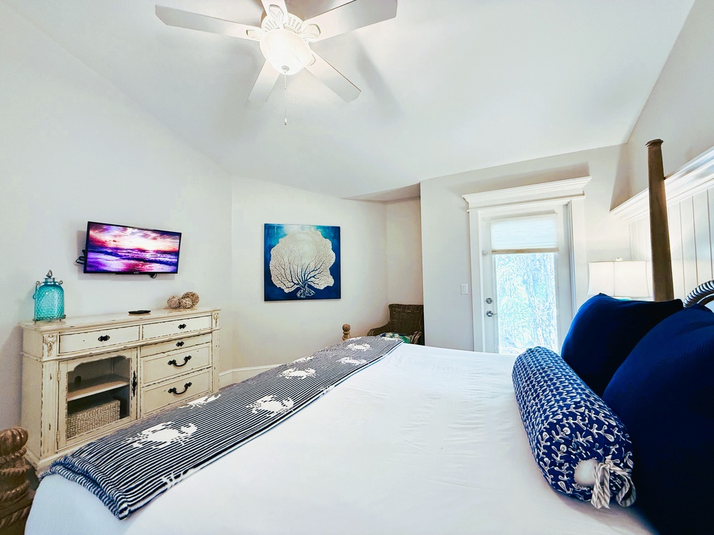 Primary Bedroom - TV and Door to Backyard