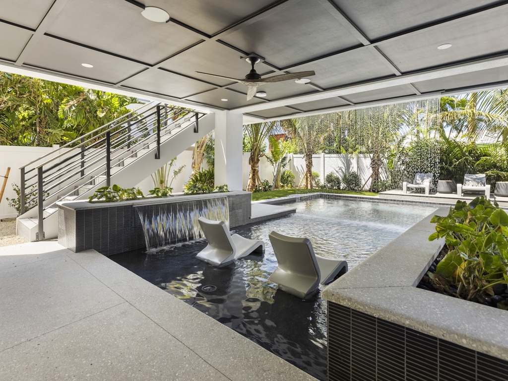 Private Pool with Waterfall and Loungers
