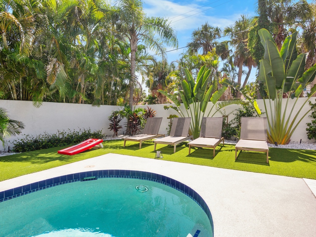 Sun chairs around the pool
