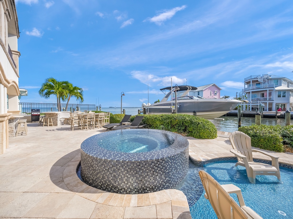 Private hot tub overlooking the waterfront marina