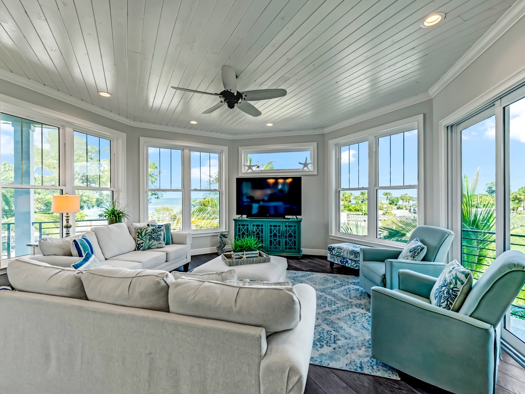 Bright living space with smart TV