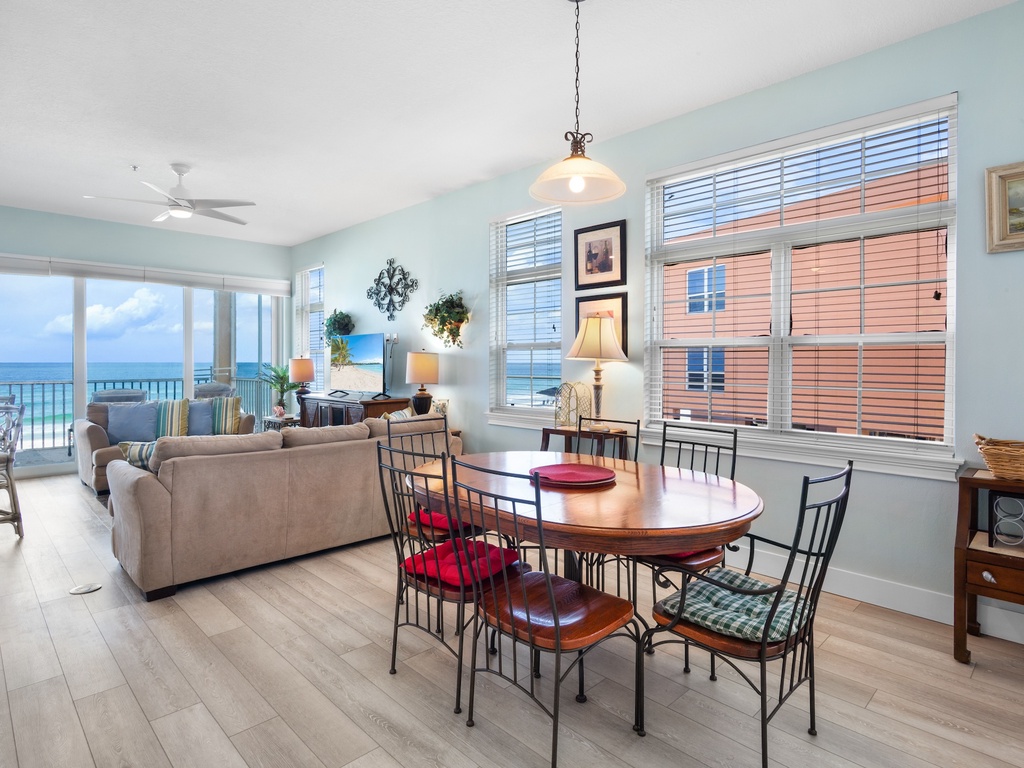 Indoor dining table with seating for six