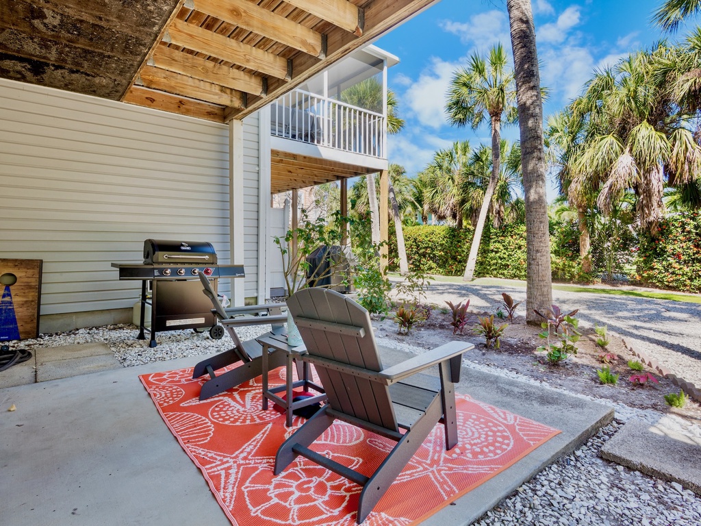 Outdoor Seating with Grill and Cornhole