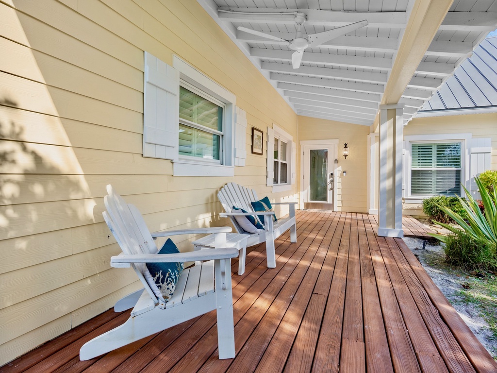 Private deck with Adirondack chairs
