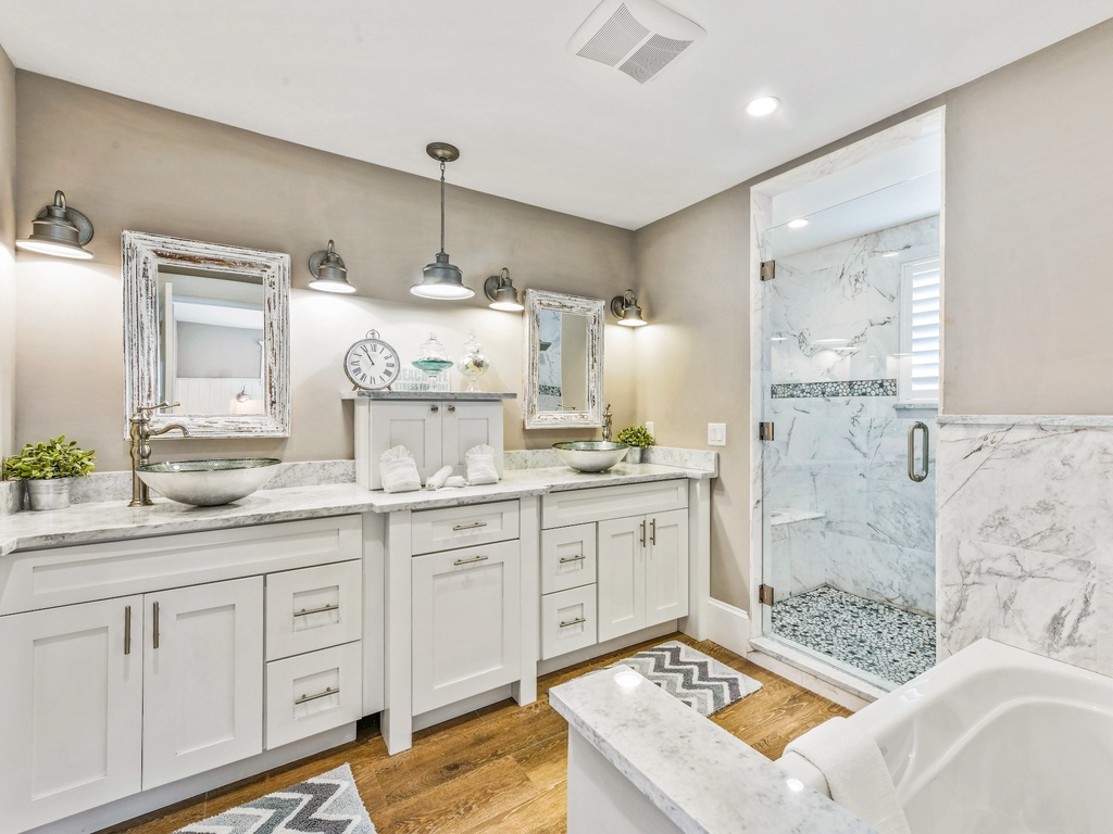 Bathroom with Dual Vanity and Walk-in Shower