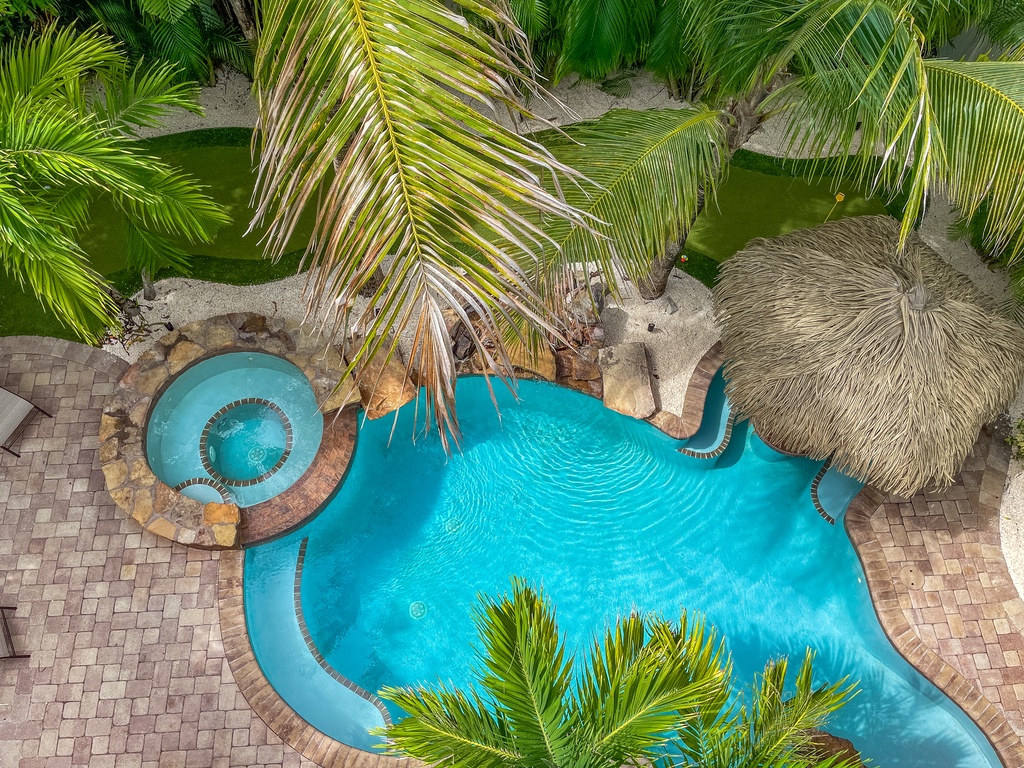 Aerial View of Pool and Putting Green