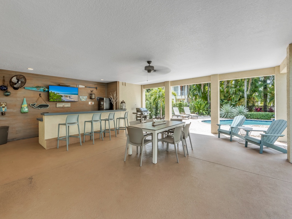 Covered Outdoor Bar, Dining Area and TV