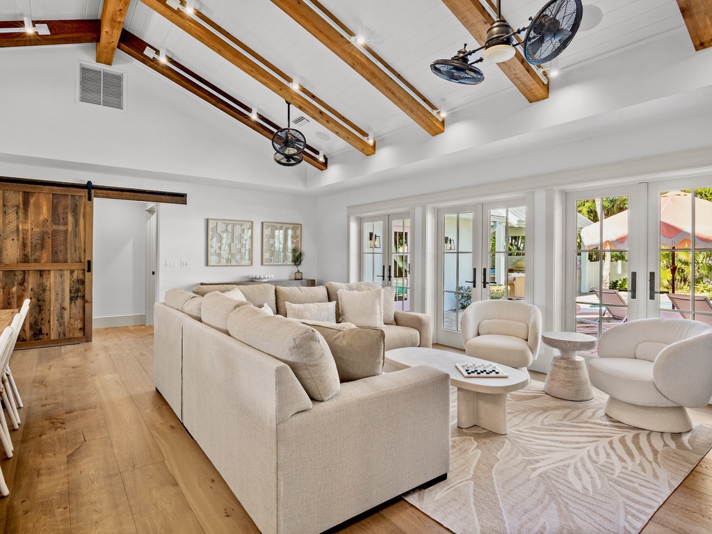 Plush seating with natural light and outdoor access