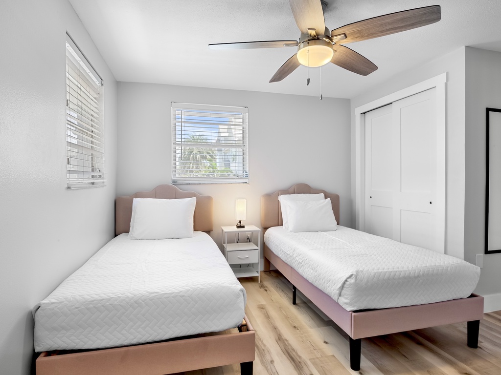 Comfortable twin beds perfect for kids or friends.