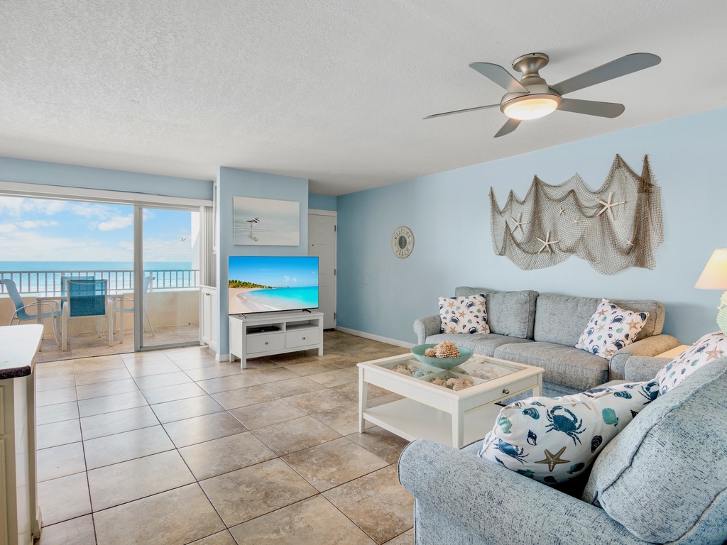 Cozy living area with coastal charm