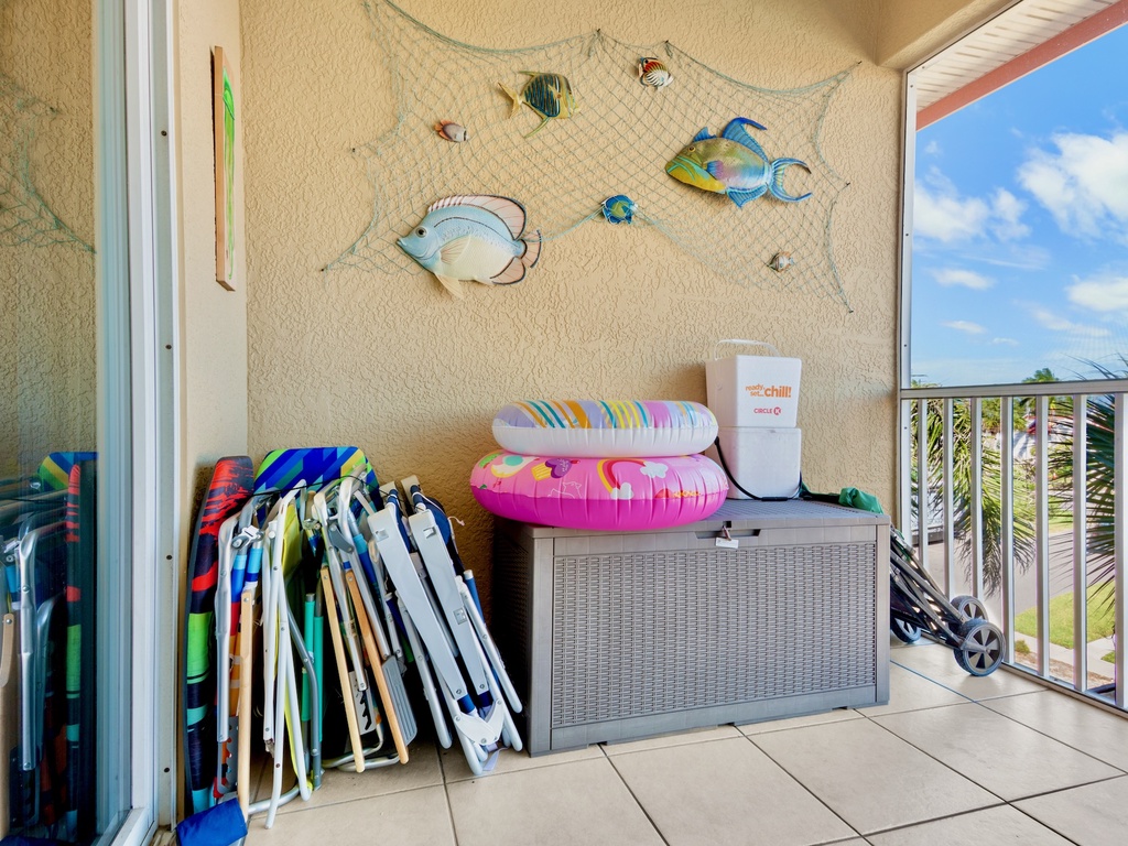Beach chairs, floaties, and wagon provided