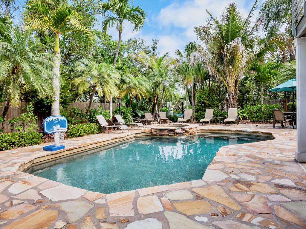 Private Pool and Spa with Outdoor Seating Area