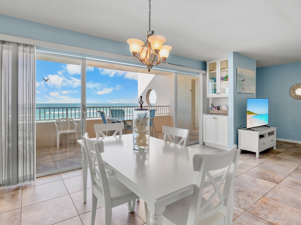 Dining space with beach views
