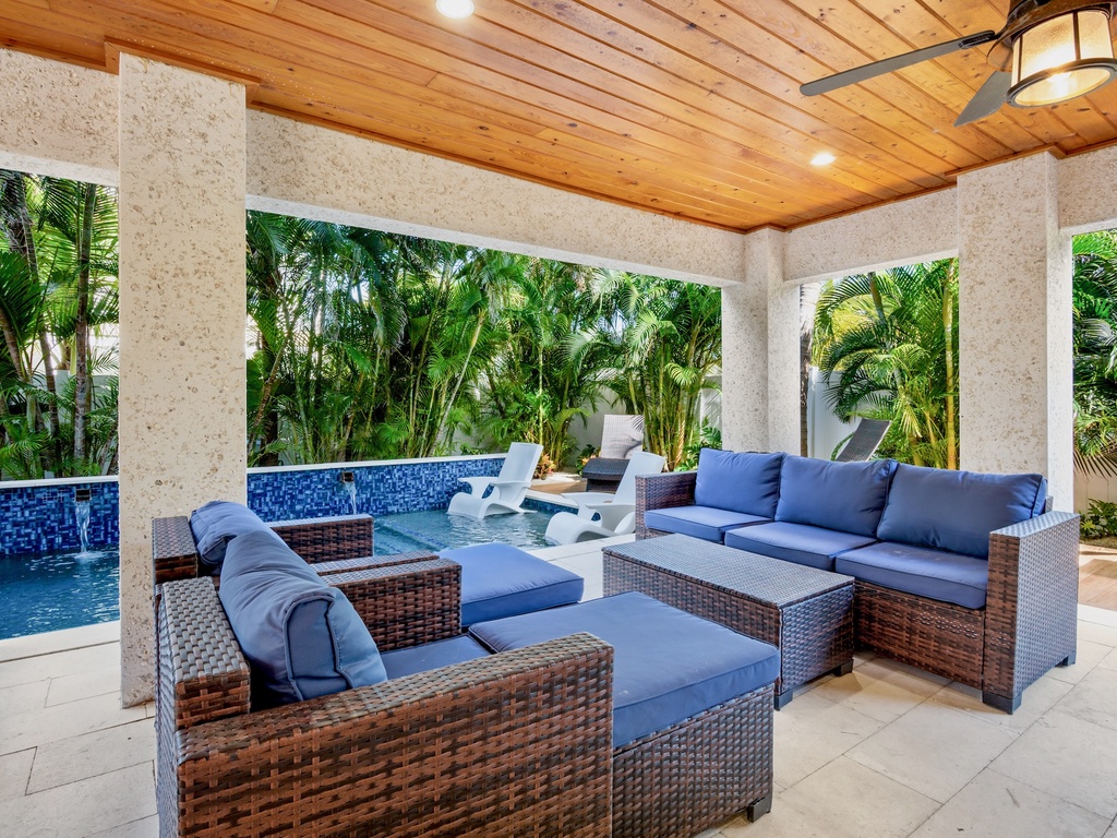 Outdoor seating under covered patio