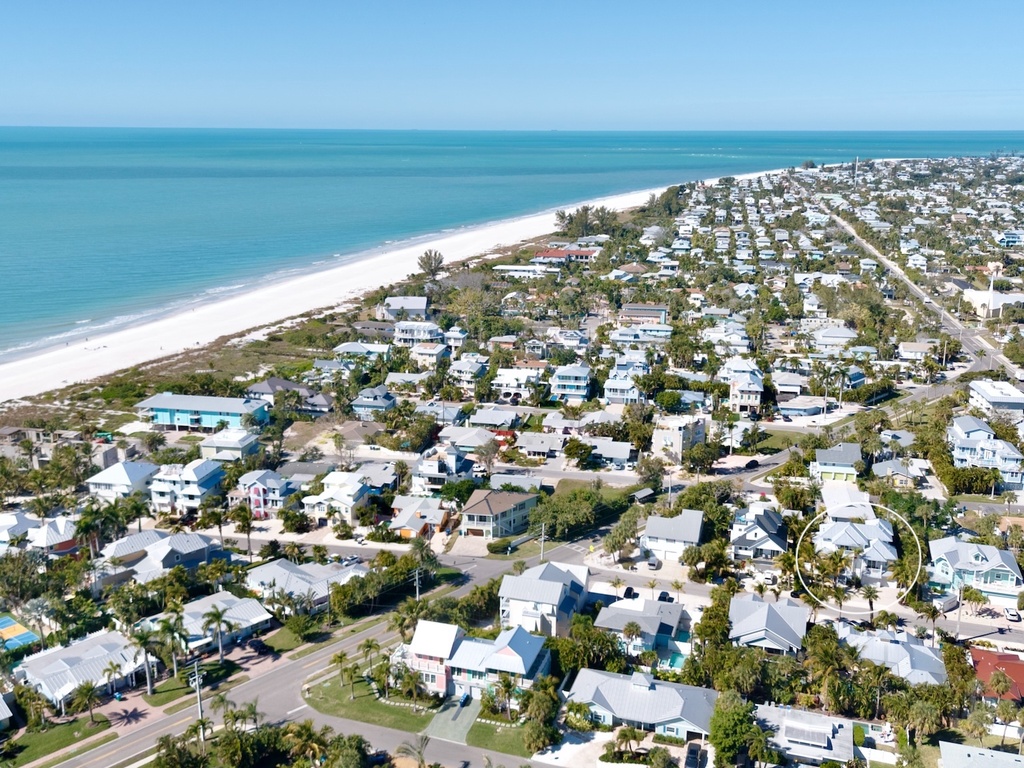 Aerial view of beachside community