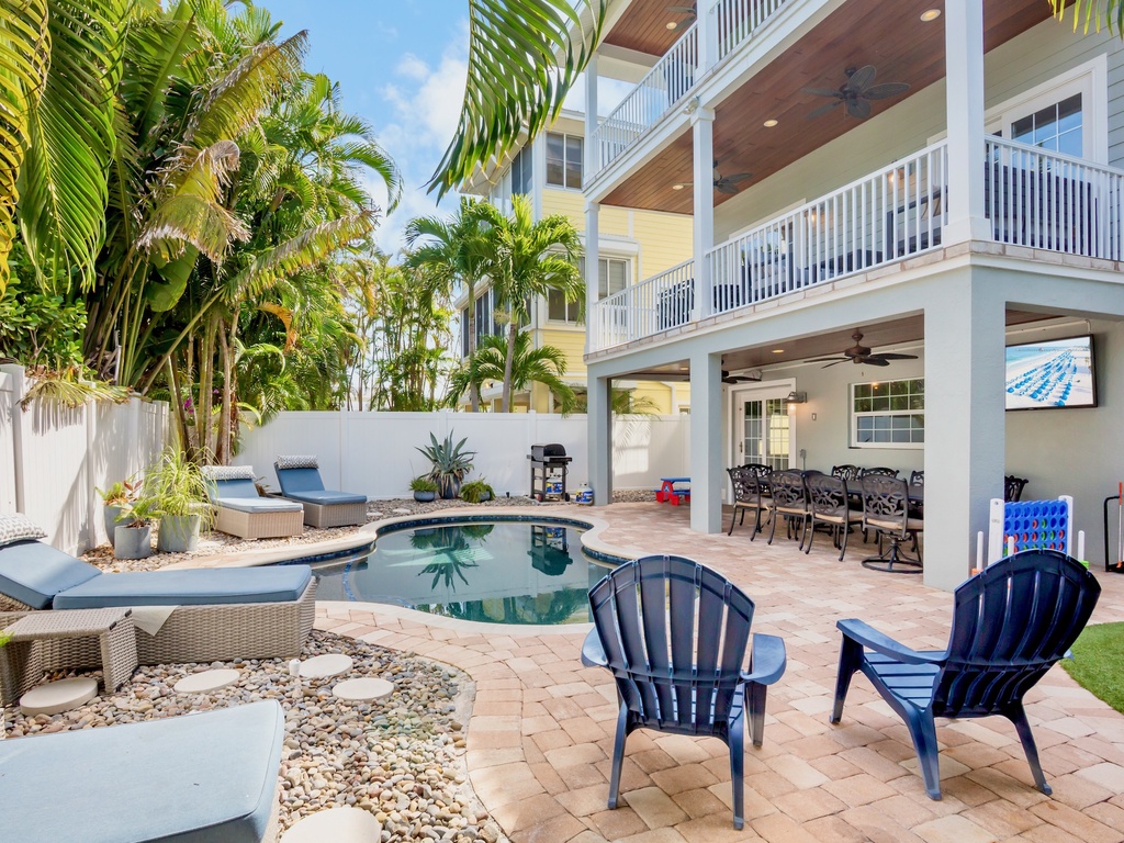 Backyard Patio with Private Pool and Covered Dining Area