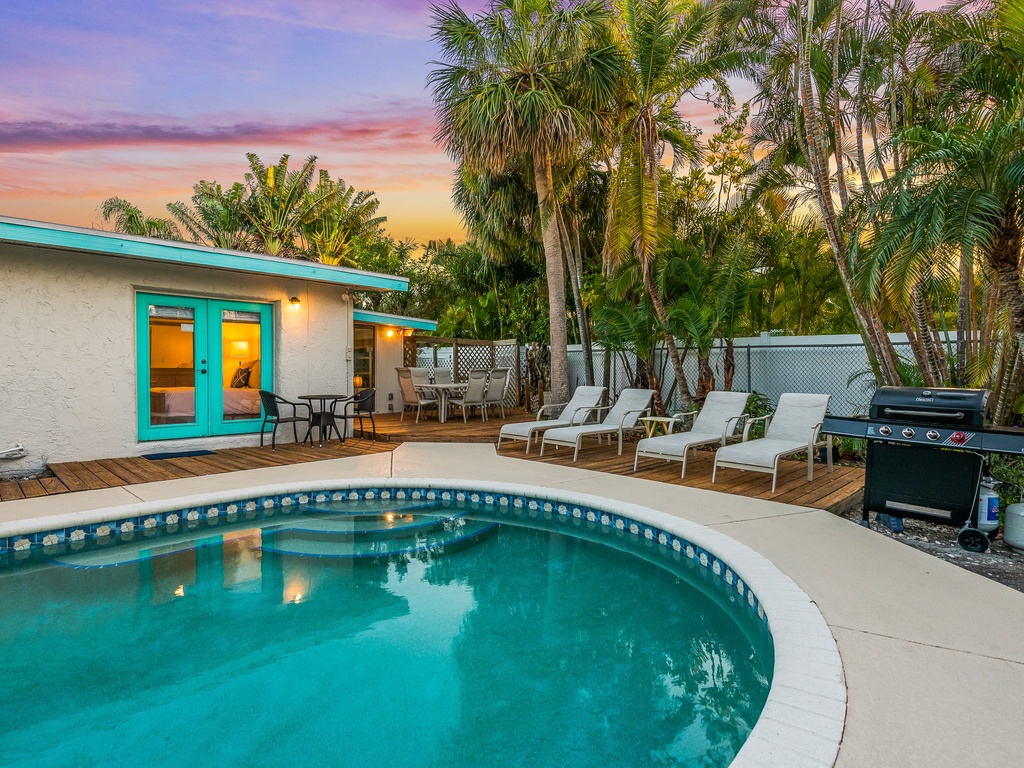 Poolside Loungers and BBQ Grill