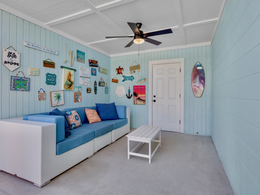 Lounge chairs in shaded area