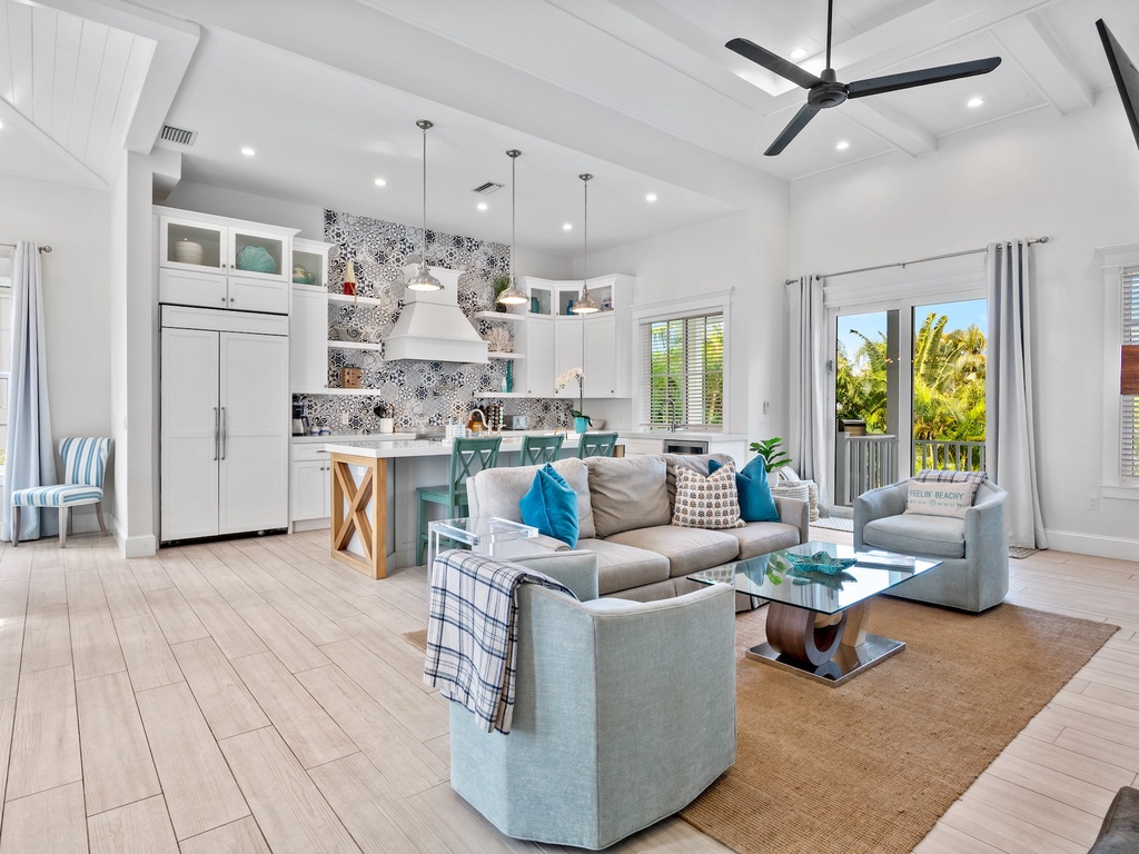 Bright, open-concept living space - your home base for island adventures