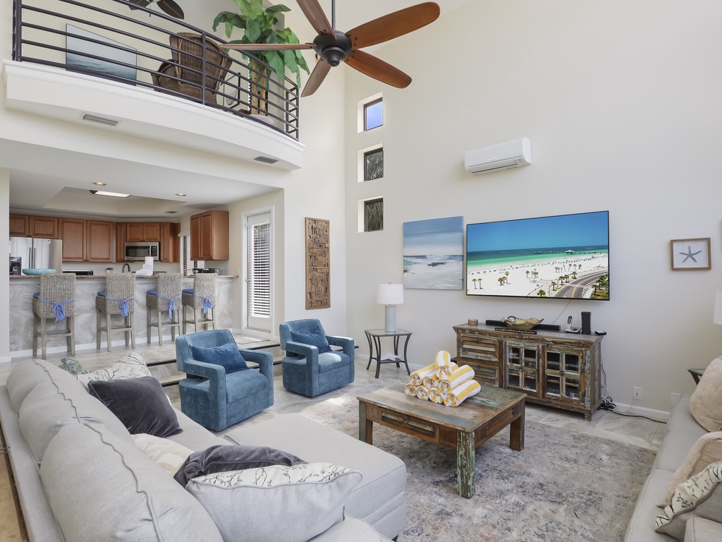 Bright living space with smart TV