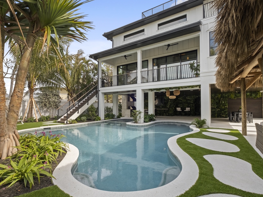 Private pool with hot tub