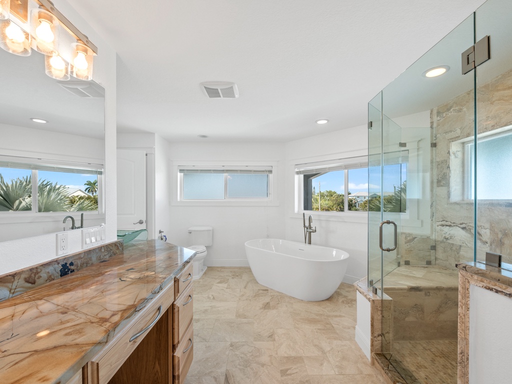 Primary Ensuite Bathroom with Soaking Tub and Large Shower