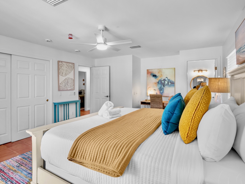 Primary Bedroom, King bed and workspace