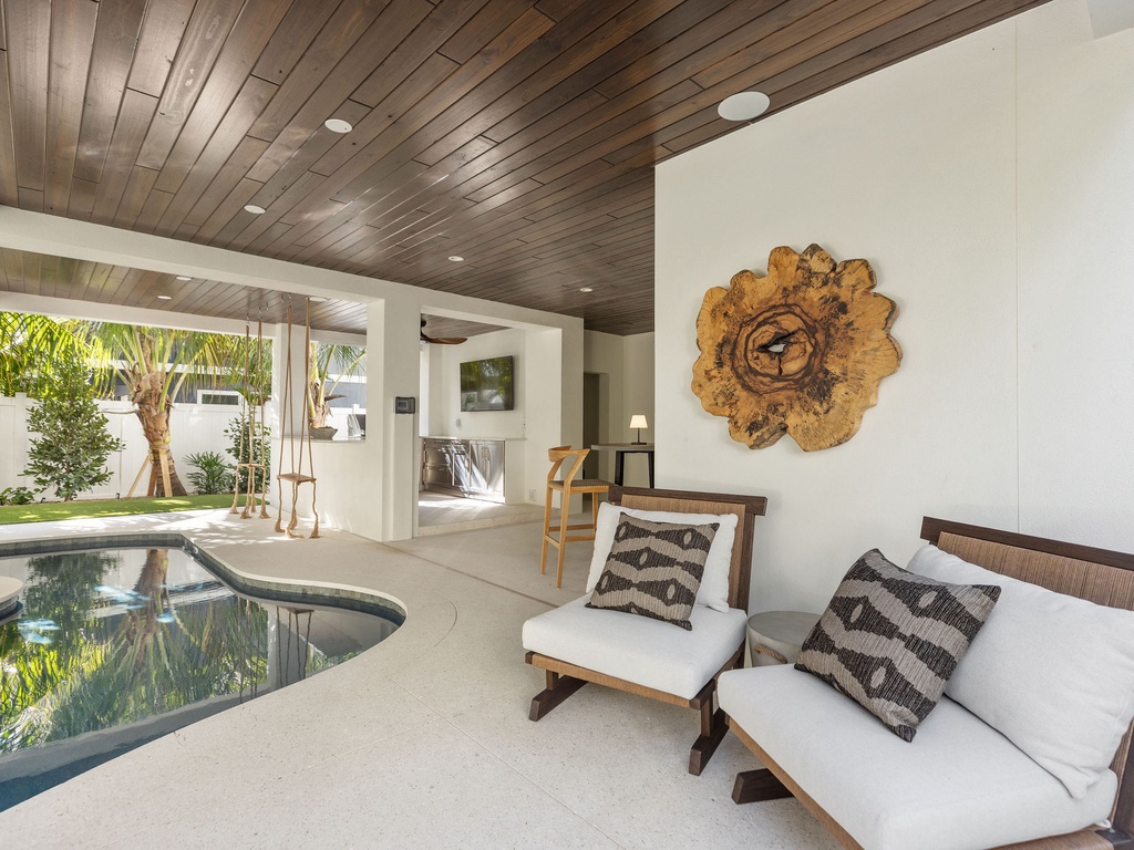 Covered outdoor seating with tables