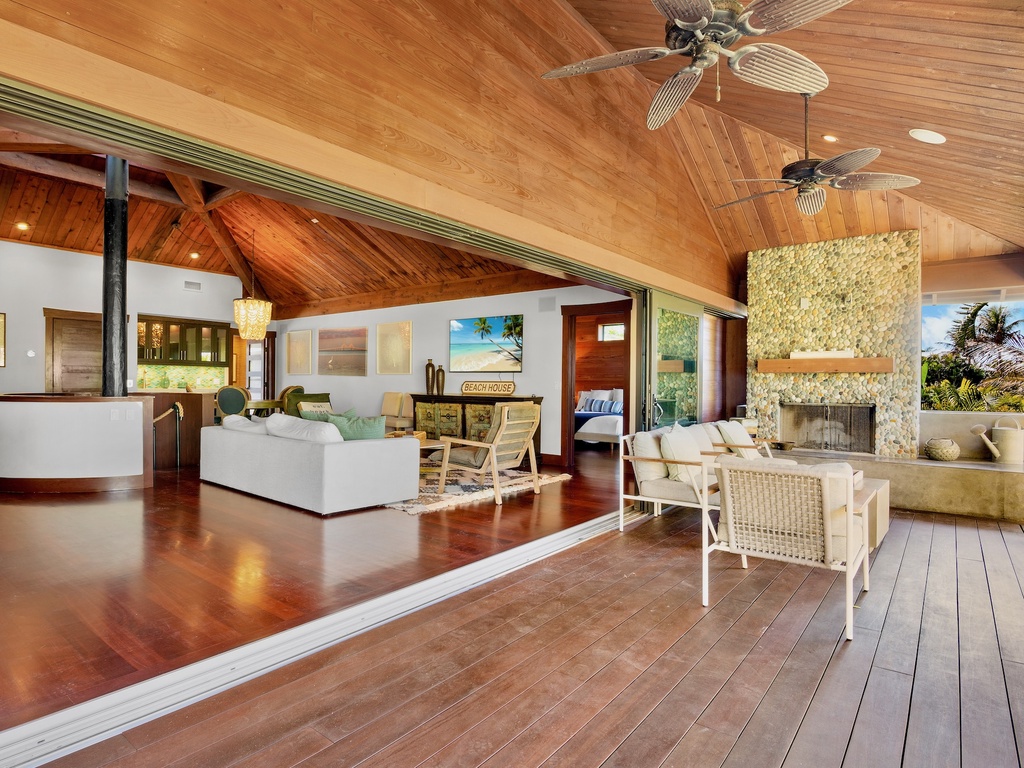 Open-concept living space with private balcony