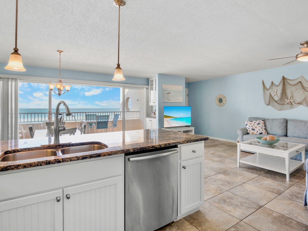 Oceanfront kitchen, opening to private balcony