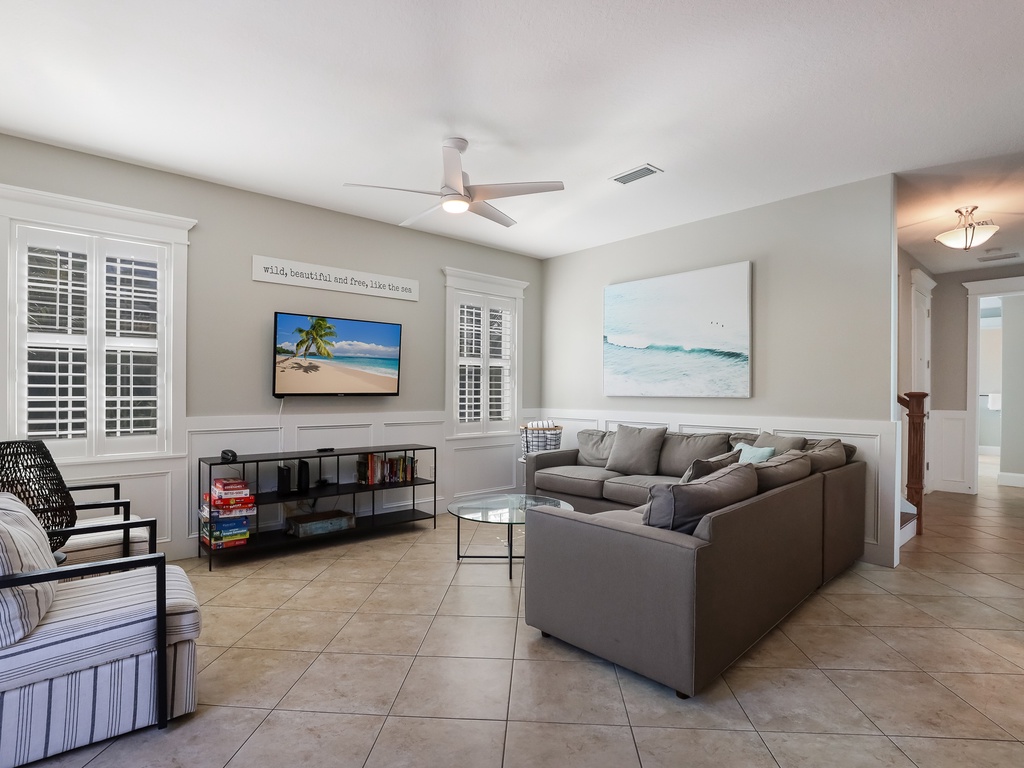 Bright living space with smart TV