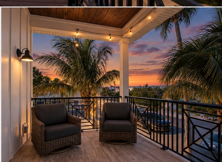 Private balcony with sunset view