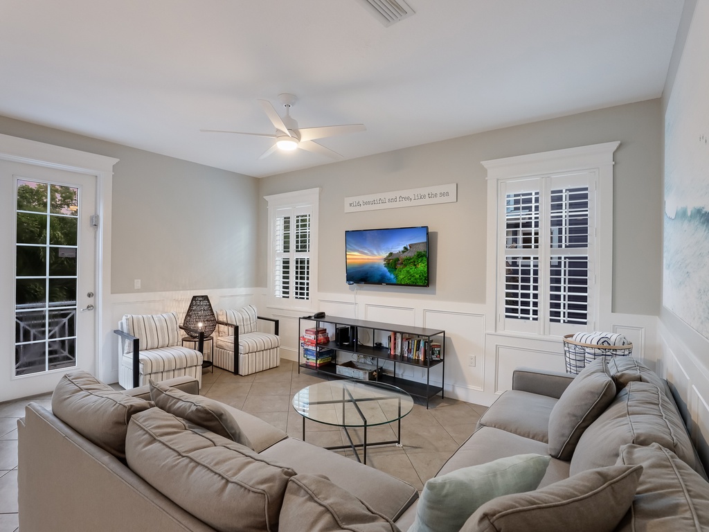 Bright living space with smart TV