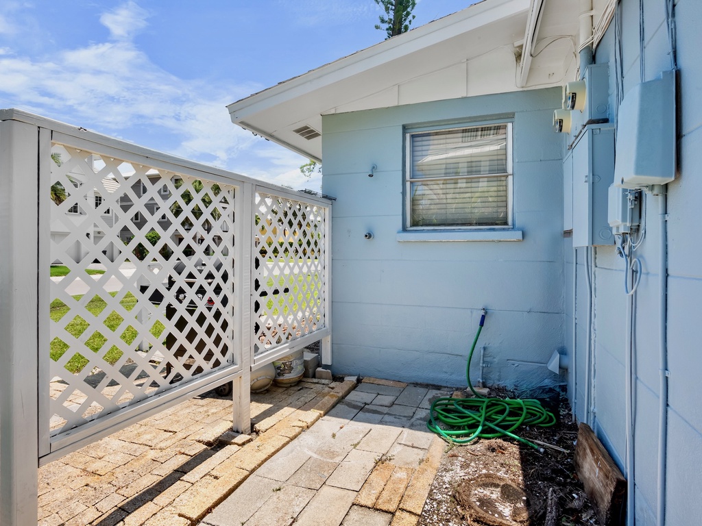Convenient outdoor shower to rinse off sand after a beach day.
