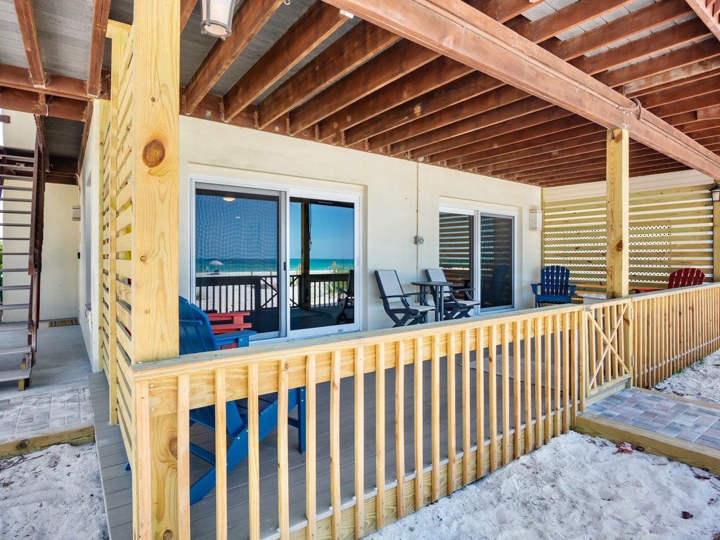 Covered Beachfront Deck with Seating