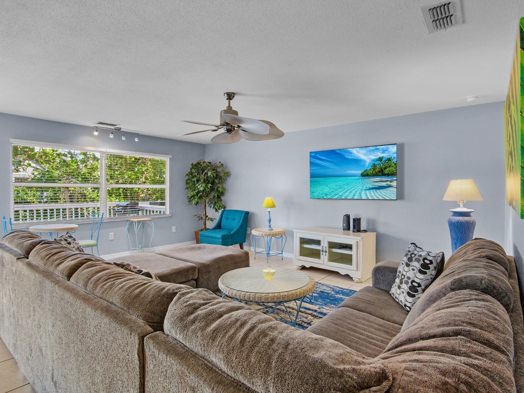 Bright living space with smart TV