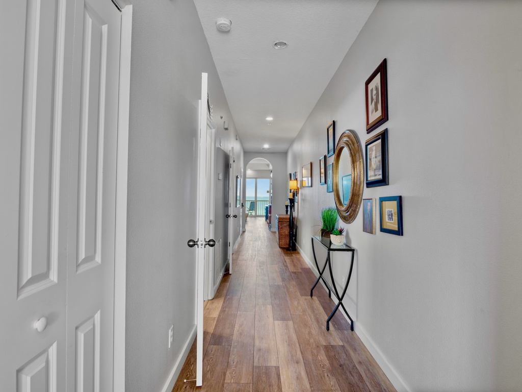Decorated hallway with coastal accents