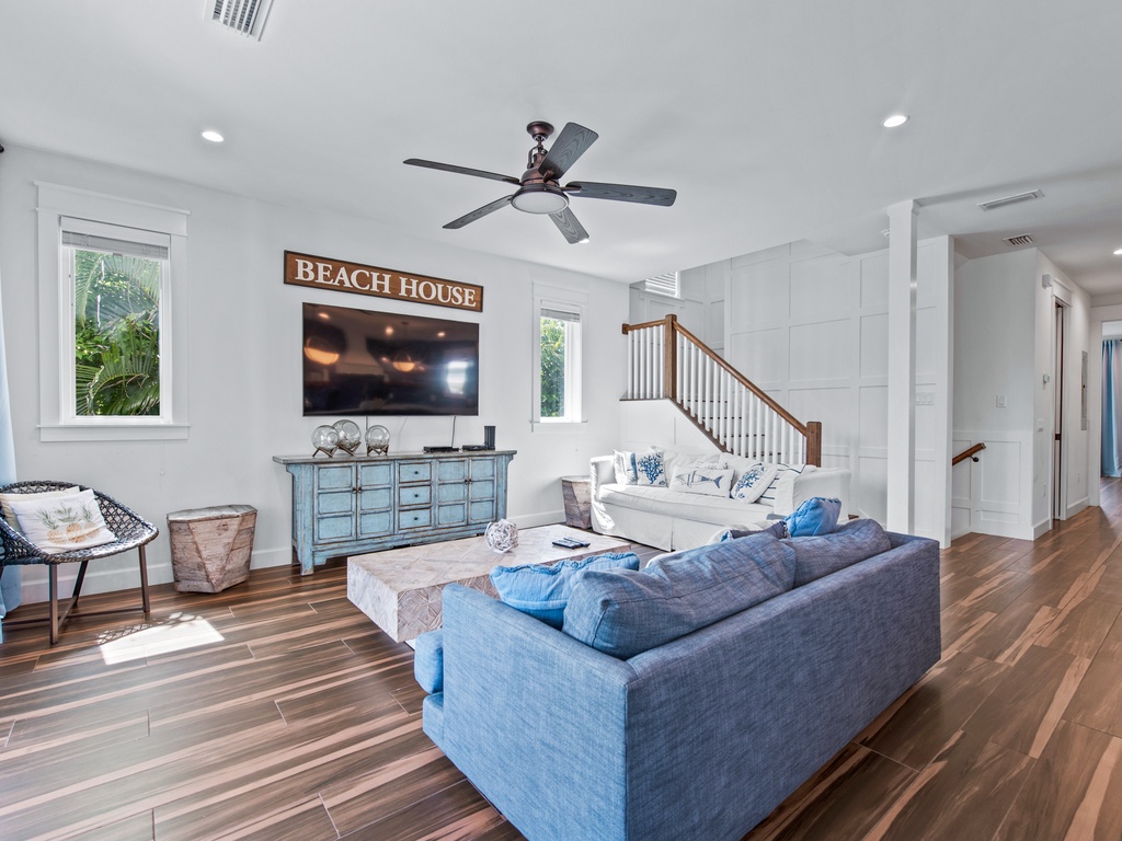 Bright living space with smart TV